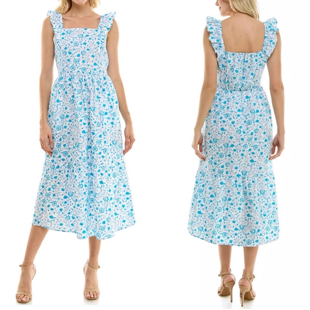 Draper James Flutter Strap Smocked Floral Cotton Dress
